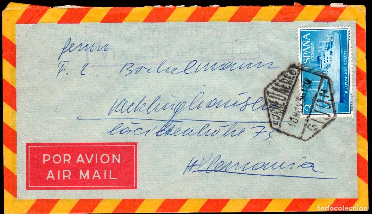 Sellos: Asturias - Edi o 1191 - Sobre Mat &rdquo;Correo a&eacute;reo 10/Nov./56 - Gij&oacute;n&rdquo; + marca &rdquo;Franqueo insuficiente..