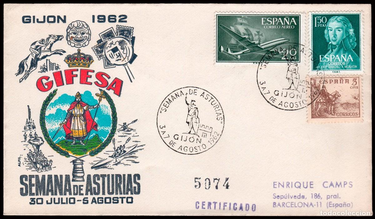 Sellos: Asturias - Edi o 1329 - Sobre Mat Gomis 680 &rdquo;3/8/62 - Gij&oacute;n - Semana de Asturias&rdquo;