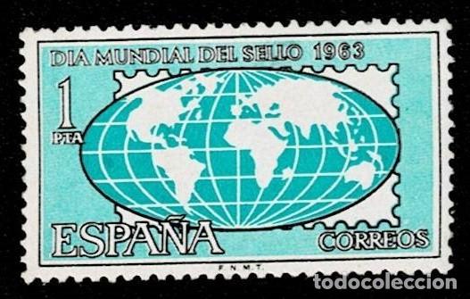 Sellos: 0278 Espa&ntilde;a D.M.S. 1963 Edifil n&ordm; 1510 Variedad UNICOLOR VERDE y DESPLAZADO Sin fijasellos VER