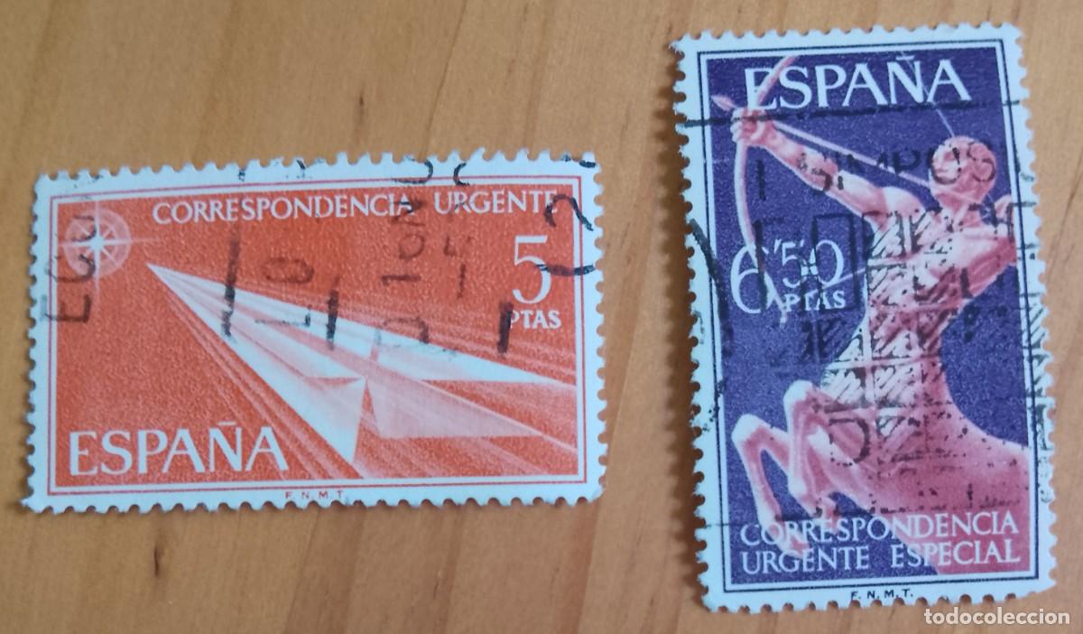 Sellos: ESPA&Ntilde;A - A&Ntilde;O 1956, EDIFIL 1185 Y 1186, SERIE: CORRESPONDENCIA URGENTE, ALEGORIAS
