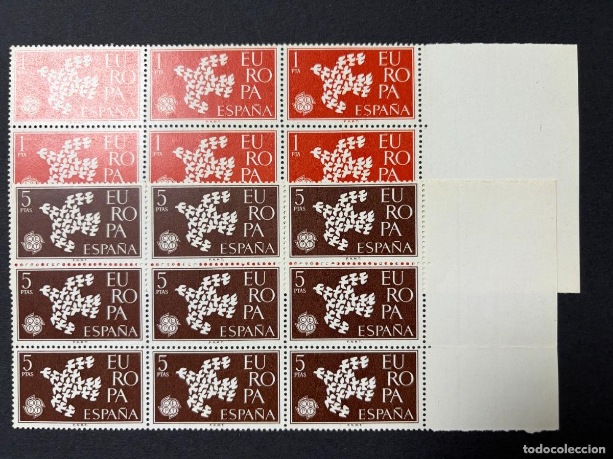 Sellos: ESPA&Ntilde;A, 1961. EDIFIL 1371/72. EUROPA CEPT. SERIE COMPLETA. NUEVOS. SIN FIJASELLOS. BLOQUE DE 9