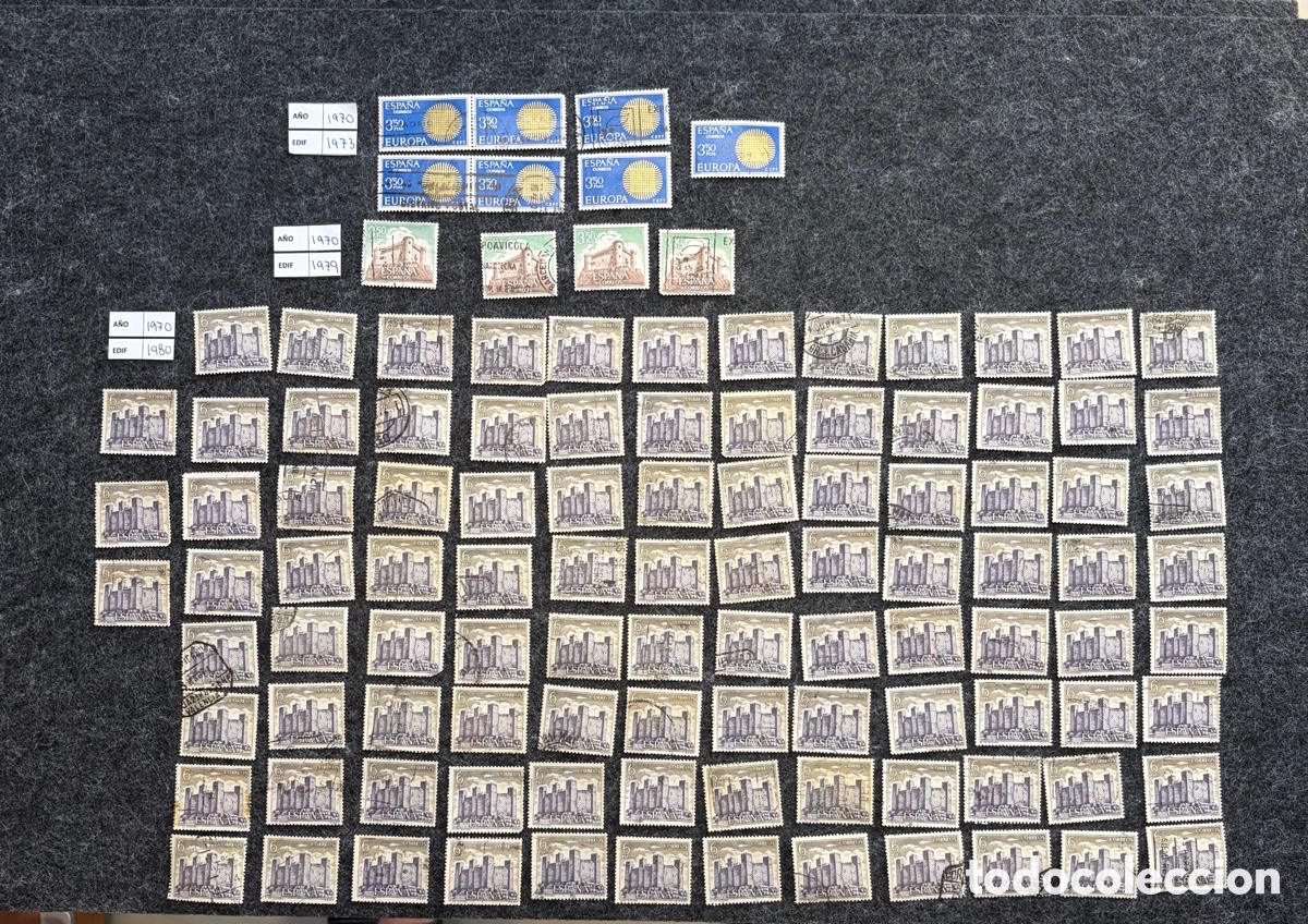 Sellos: Lote 110 sellos Espa&ntilde;a 1970 usados Edifil 1973, 1979 y 1980 Europa CEPT Castillos