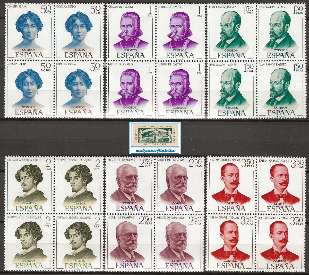 Sellos: ESPA&Ntilde;A 1970. EDIFIL 1990/1995. SERIE COMPLETA EN BLOQUE DE 4 &rdquo;LITERATOS ESPA&Ntilde;OLES&rdquo;. MNH***