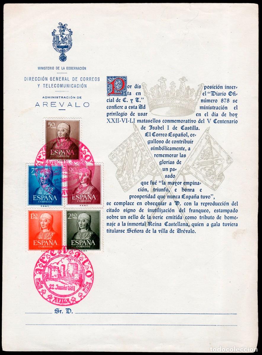 Sellos: &Aacute;vila - Edi o TP 1092/96 - Hoja presentaci&oacute;n matasello conmemorativo &rdquo;Ar&eacute;valo 22/6/51 -V. Cent.