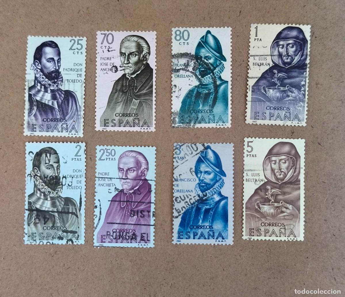 Sellos: Espa&ntilde;a 1965 Forjadores de Am&eacute;rica edifil 1678/1685 serie completa