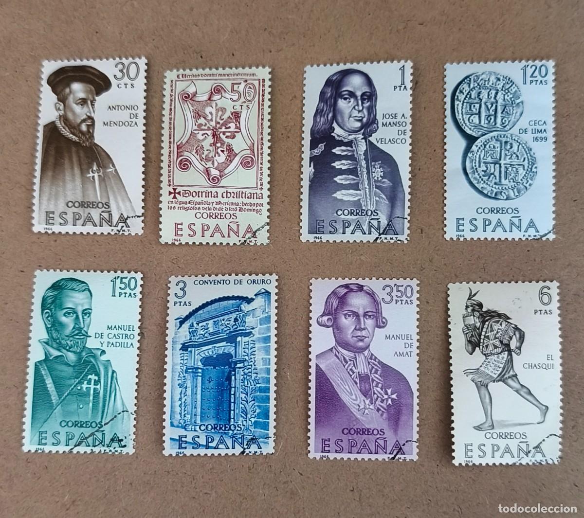Sellos: Espa&ntilde;a 1966 Forjadores de Am&eacute;rica edifil 1750/1757 serie completa
