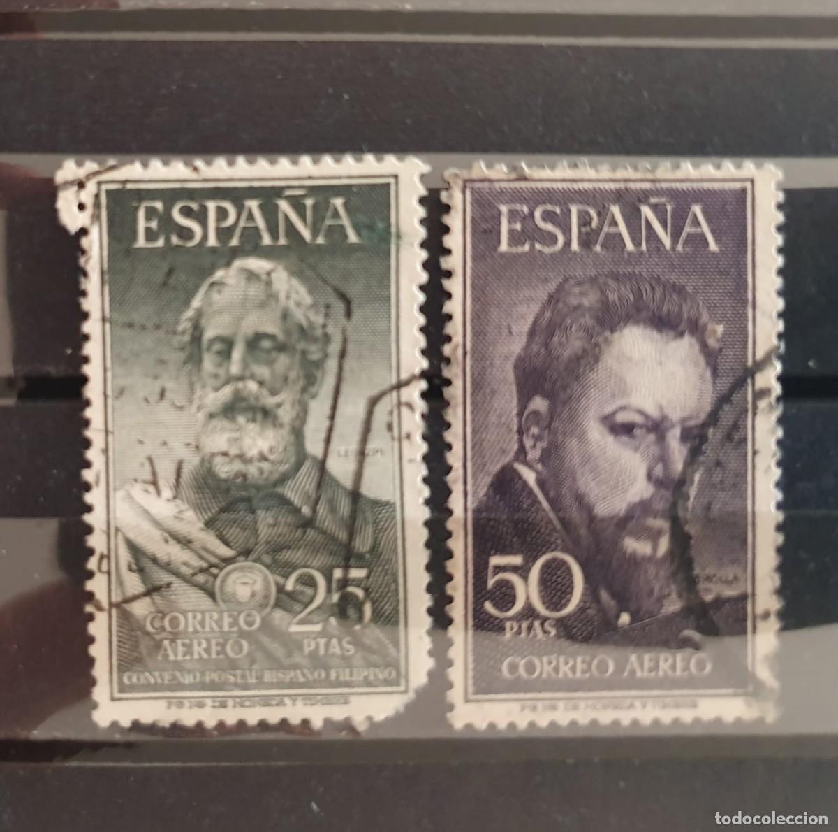 Sellos: EDIFIL 1124 + 1125 EN USADO ESPA&Ntilde;A 1953 LEGAZPI Y SOROLLA