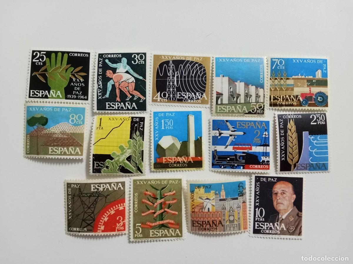 Sellos: ESPA&Ntilde;A A&Ntilde;O 1964 EDIFIL 1576/89*, LIGERA SE&Ntilde;AL DE FIJASELLOS,SERIE COMPLETA. XXV A&Ntilde;OS DE PAZ ESPA&Ntilde;OLA