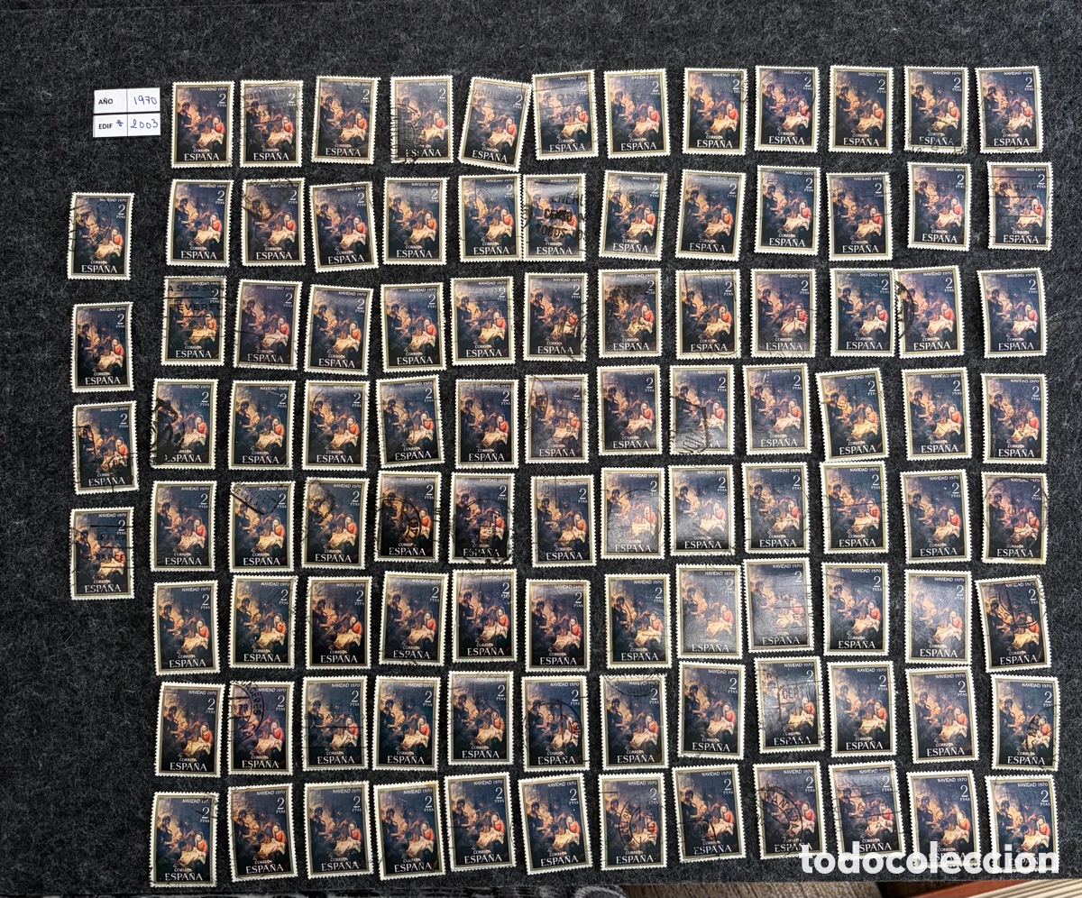 Sellos: 100 Sellos Espa&ntilde;a Edifil 2003 Navidad 1970 Murillo Adoraci&oacute;n de los Pastores Usados