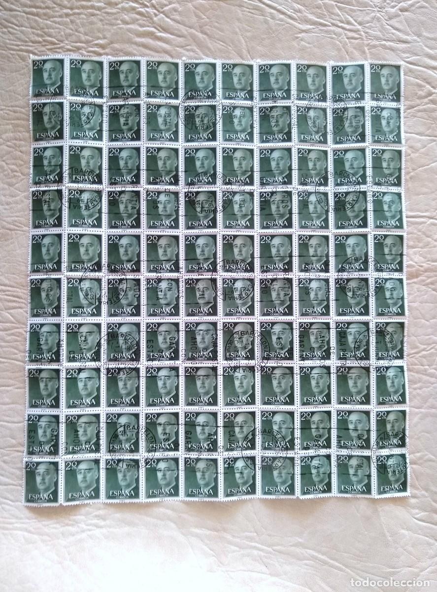 Sellos: pliego lote de 100 sellos franco 20 cts matasellado en Barcelona por completo edifil 1145