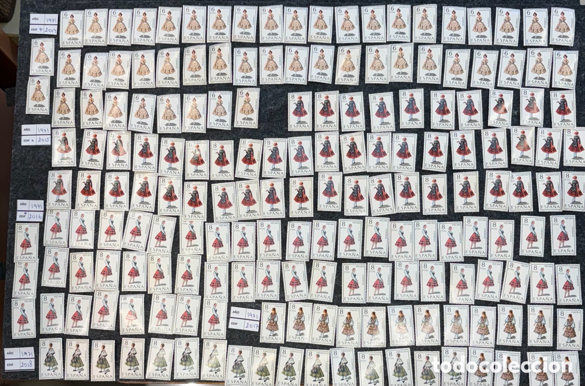 Sellos: Lote 182 Sellos Espa&ntilde;a 1971 Trajes T&iacute;picos Edifil 2014-2018 Nuevos MNH