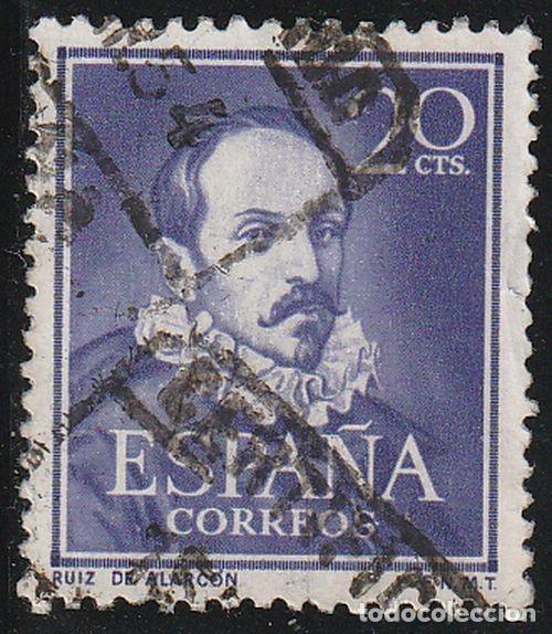 Sellos: Espa&ntilde;a 1950 Edifil 1074 Sello &ordm; Literatos Juan Ruiz de Alarcon y Mendoza Michel 974 Yvert 801 Spain