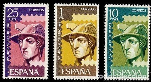 Sellos: Espa&ntilde;a 1962 Edifil 1431/3 Sellos ** D&iacute;a Mundial del Sello Dios Mercurio Michel 1318/20 Yvert 1096/8