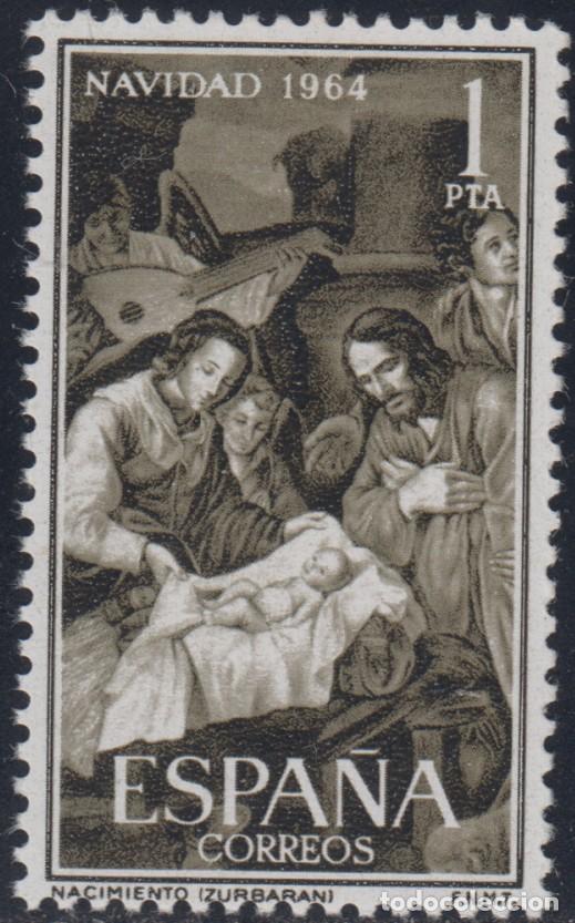 Sellos: Espa&ntilde;a 1964 Edifil 1630 Sello ** Navidad Nacimiento Arte Pintura de Francisco de Zurbaran