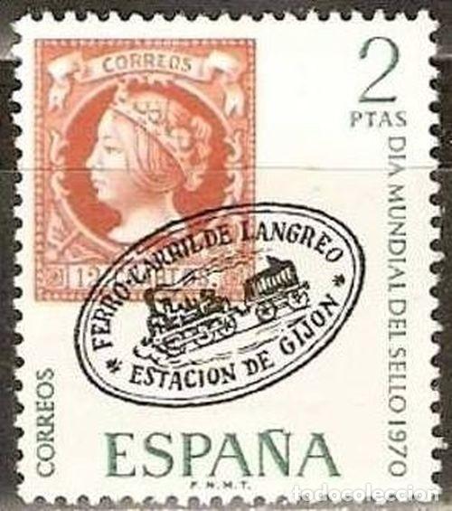 Sellos: Espa&ntilde;a 1970 Edifil 1974 Sello ** Dia Mundial Sello, matasellos FC Langreo Gij&oacute;n Michel 1861