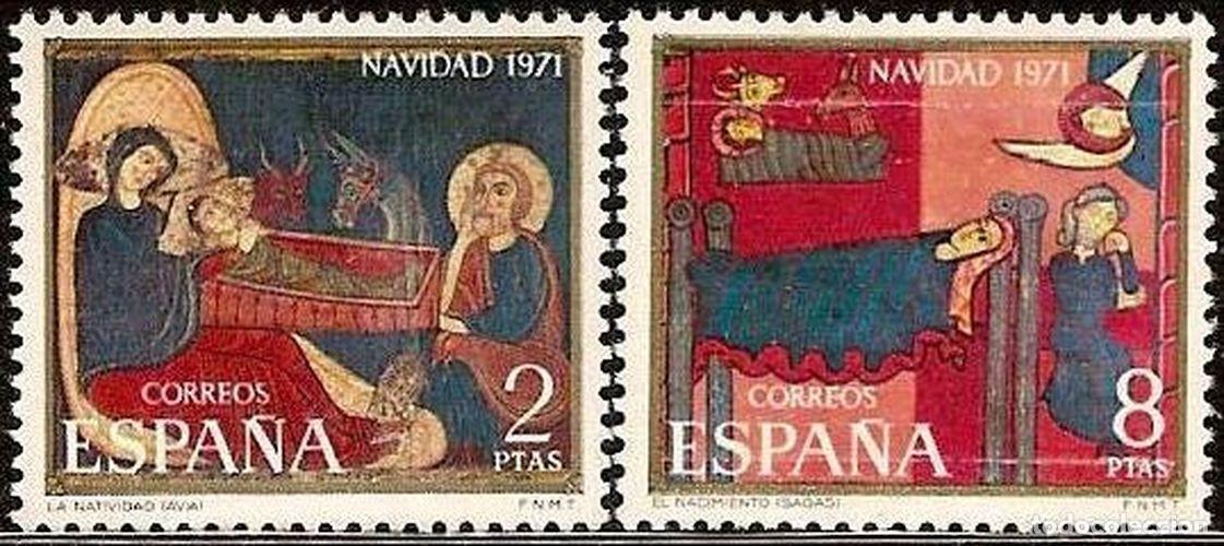 Sellos: Espa&ntilde;a 1971 Edifil 2061/2 Sellos ** Navidad Fragmentos del Altar de Avi&aacute; y de Saint Andreu de Sagars