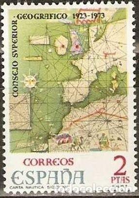 Sellos: Espa&ntilde;a 1974 Edifil 2172 Sello ** L Aniversario del Consejo Superior Geogr&aacute;fico Carta Nautica