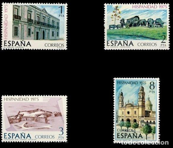 Sellos: Espa&ntilde;a 1975 Edifil 2293/6 Sellos ** Hispanidad Uruguay El Cabildo, La Carreta (Belloni), Fortaleza