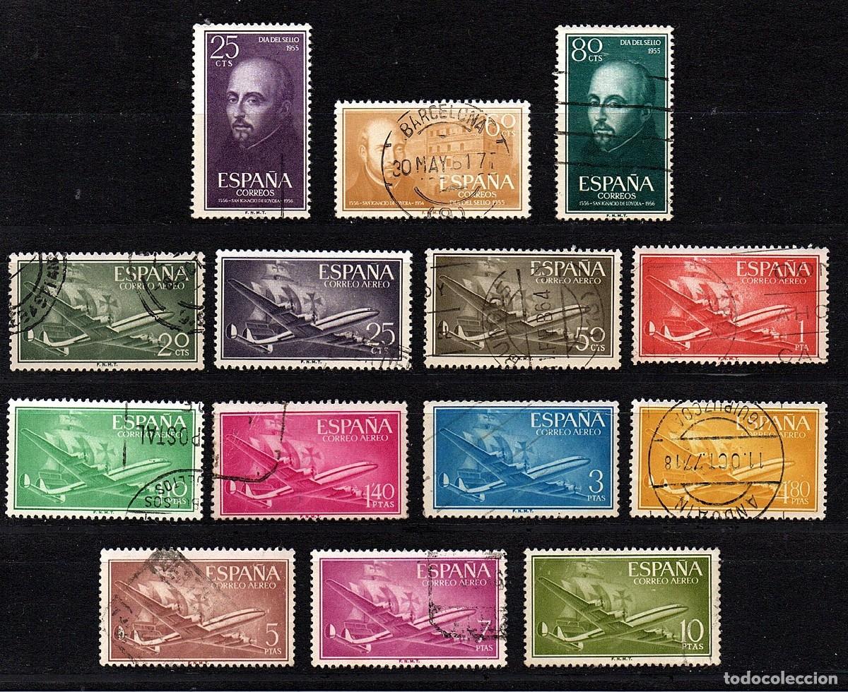 Sellos: VARIAS SERIES COMPLETAS USADAS DE ESPA&Ntilde;A A&Ntilde;O 1.955 (1)