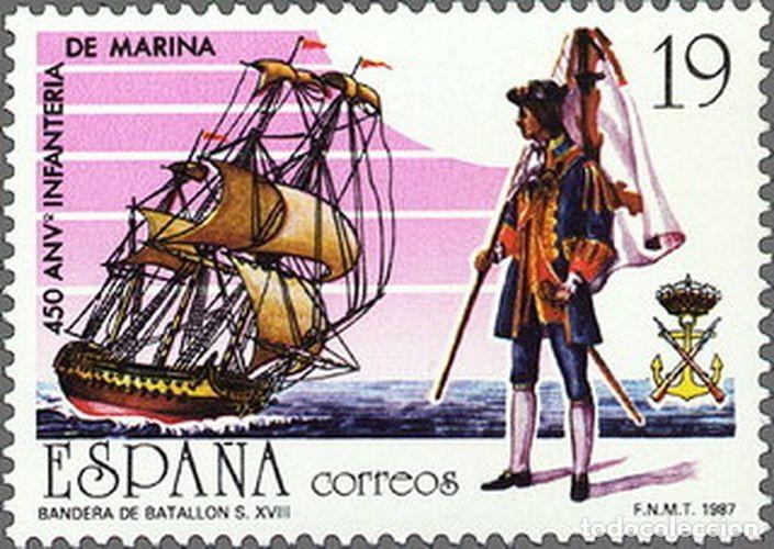 Sellos: Espa&ntilde;a 1987 Edifil 2885 Sello ** 450 Aniversario Creaci&oacute;n del Cuerpo de Infanteria de Marina Navio