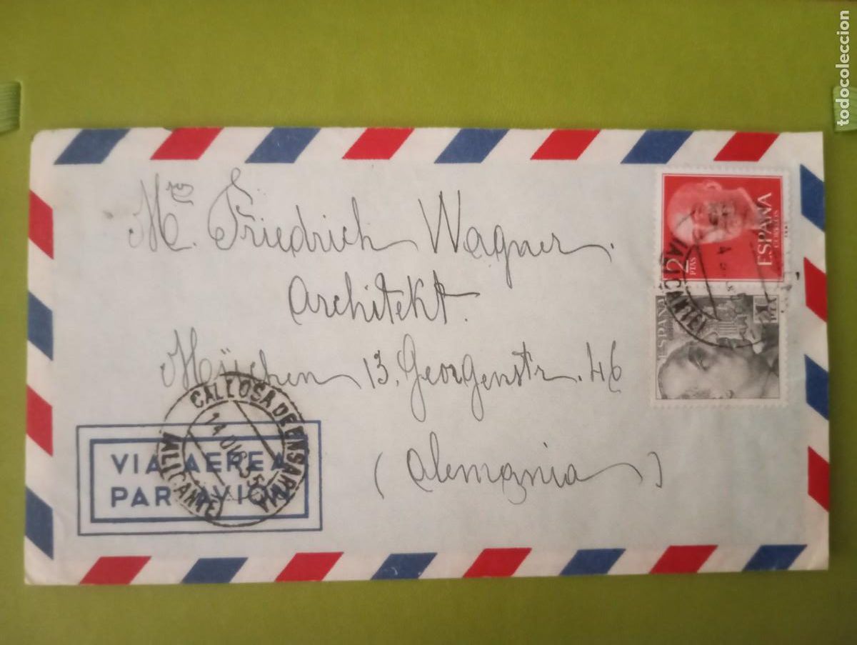 Sellos: ESPA&Ntilde;A 1955, CORREO A&Eacute;REO A ALEMANIA. RARA COMBINACI&Oacute;N DE SELLOS