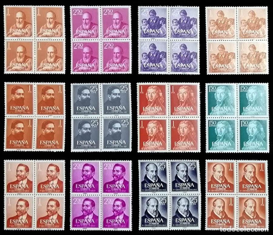 Sellos: 12 bloques de 4 sellos personajes a&ntilde;os 1960 y 1961 MNH ** nuevos sin fijasellos