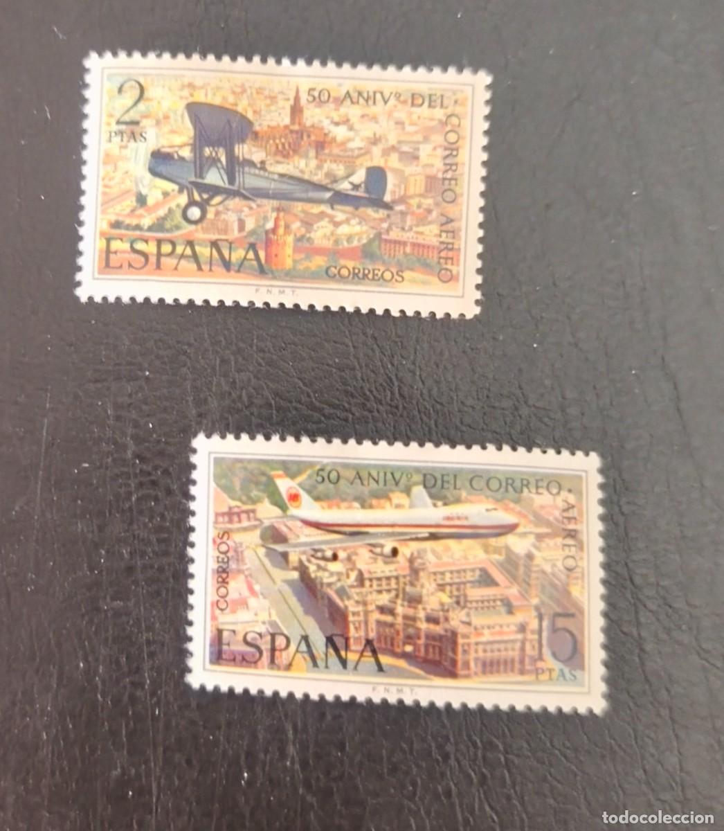 Sellos: Espa&ntilde;a 1971. L aniversario del correo a&eacute;reo. Edifil 2059 / 2060 serie completa