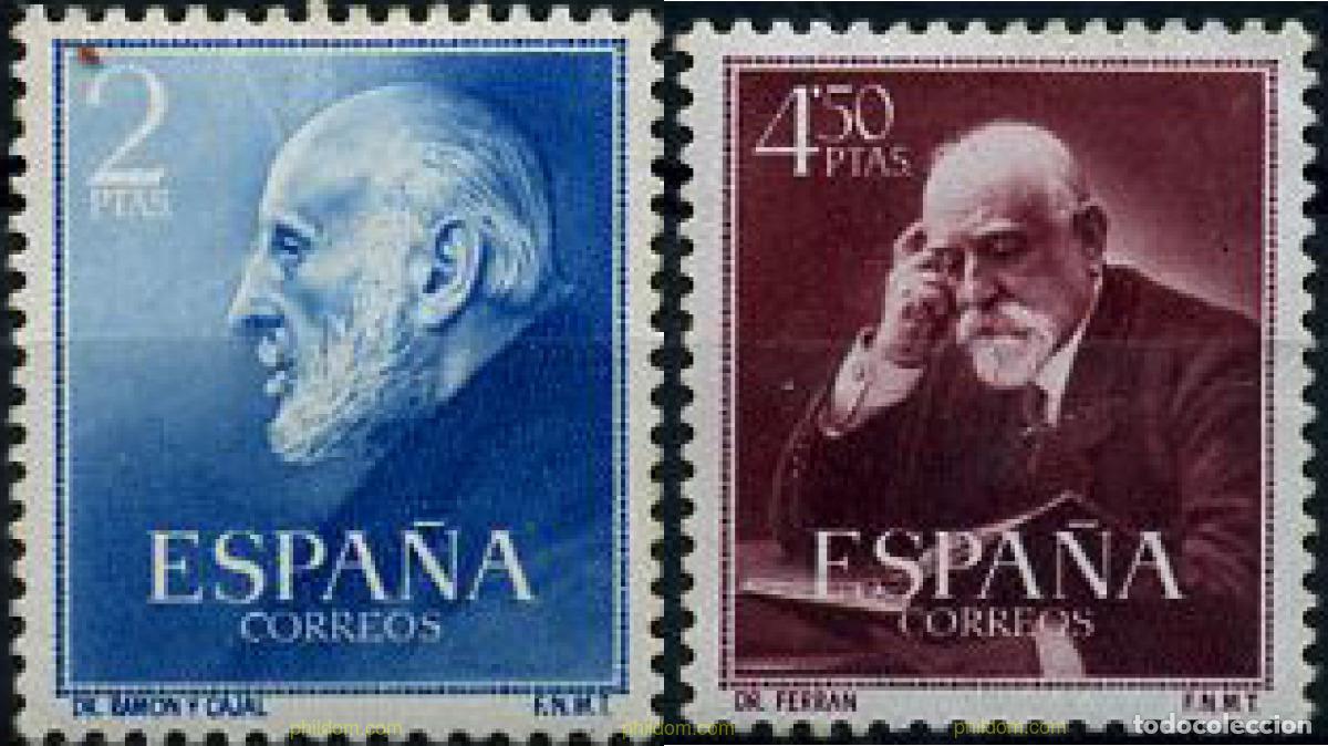 Sellos: 130802 MNH ESPA&Ntilde;A 1952 CENTENARIO DEL NACIMIENTO DE LOS DOCTORES CAJAL Y FERRAN