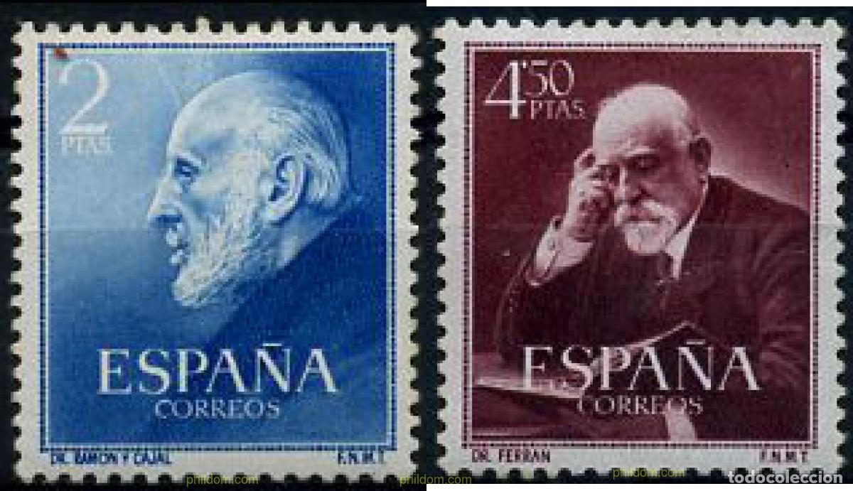 Sellos: 210680 HINGED ESPA&Ntilde;A 1952 CENTENARIO DEL NACIMIENTO DE LOS DOCTORES CAJAL Y FERRAN
