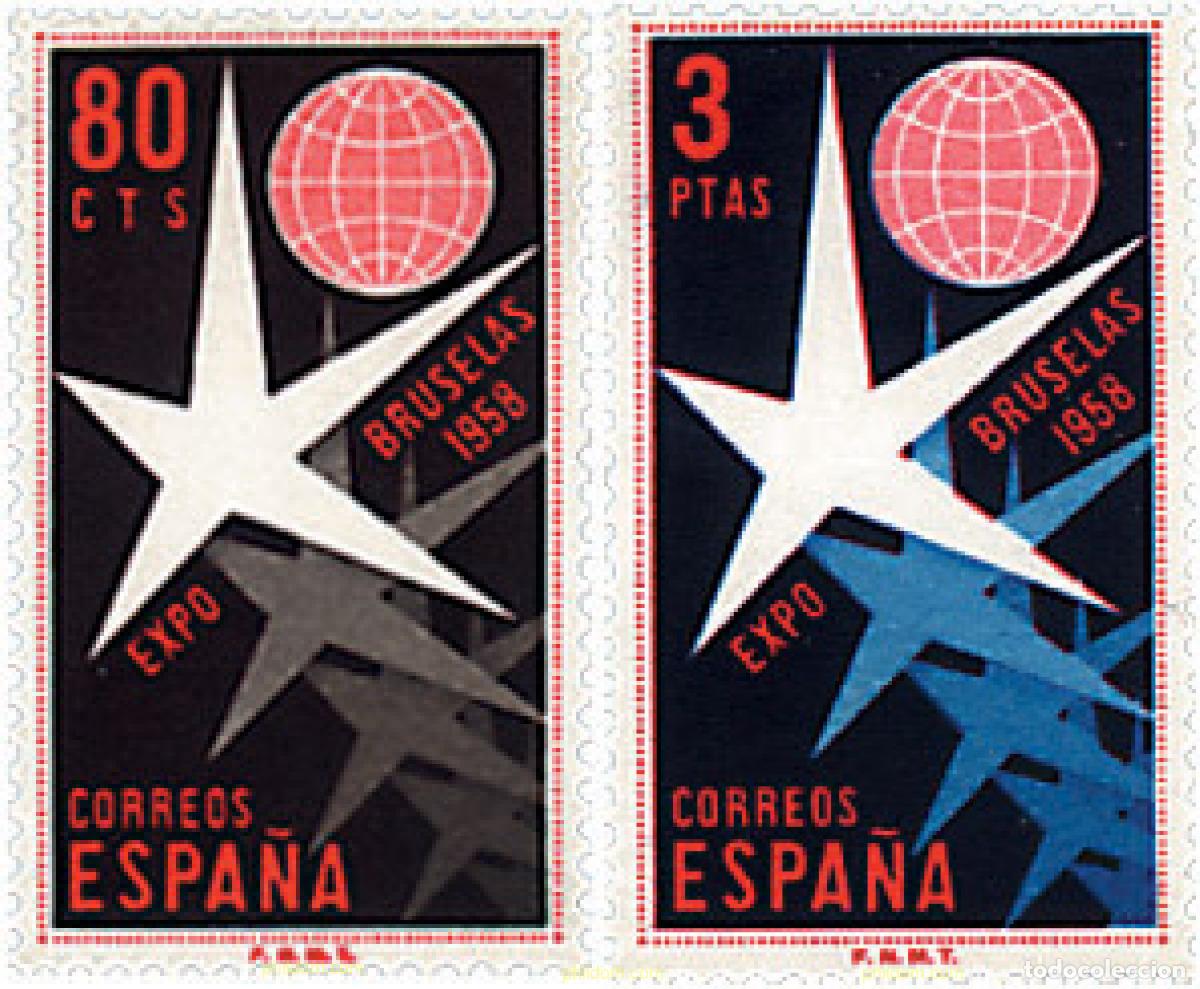 Sellos: 255399 HINGED ESPA&Ntilde;A 1958 EXPOSICION UNIVERSAL DE BRUSELAS