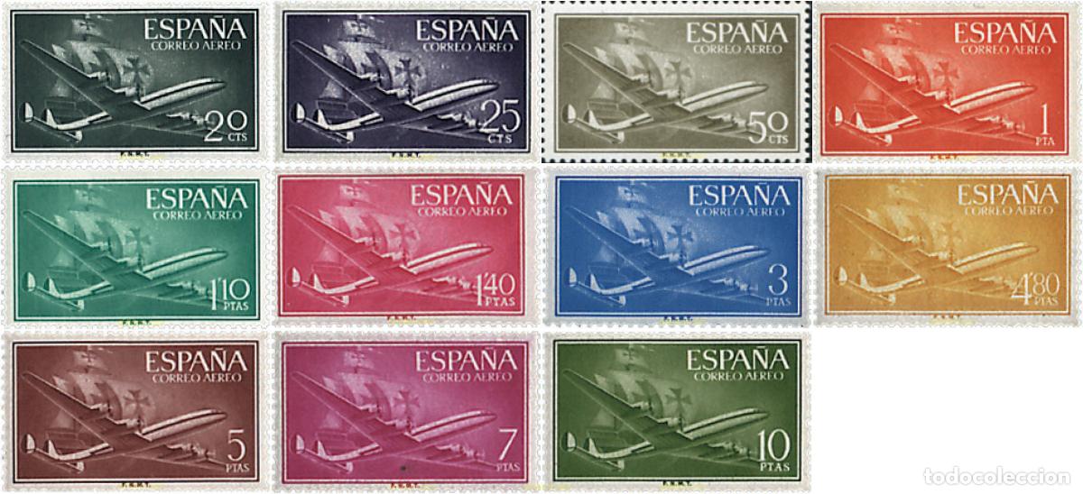 Sellos: 84379 MNH ESPA&Ntilde;A 1955 SUPER-CONSTELLATION Y NAO SANTA MARIA