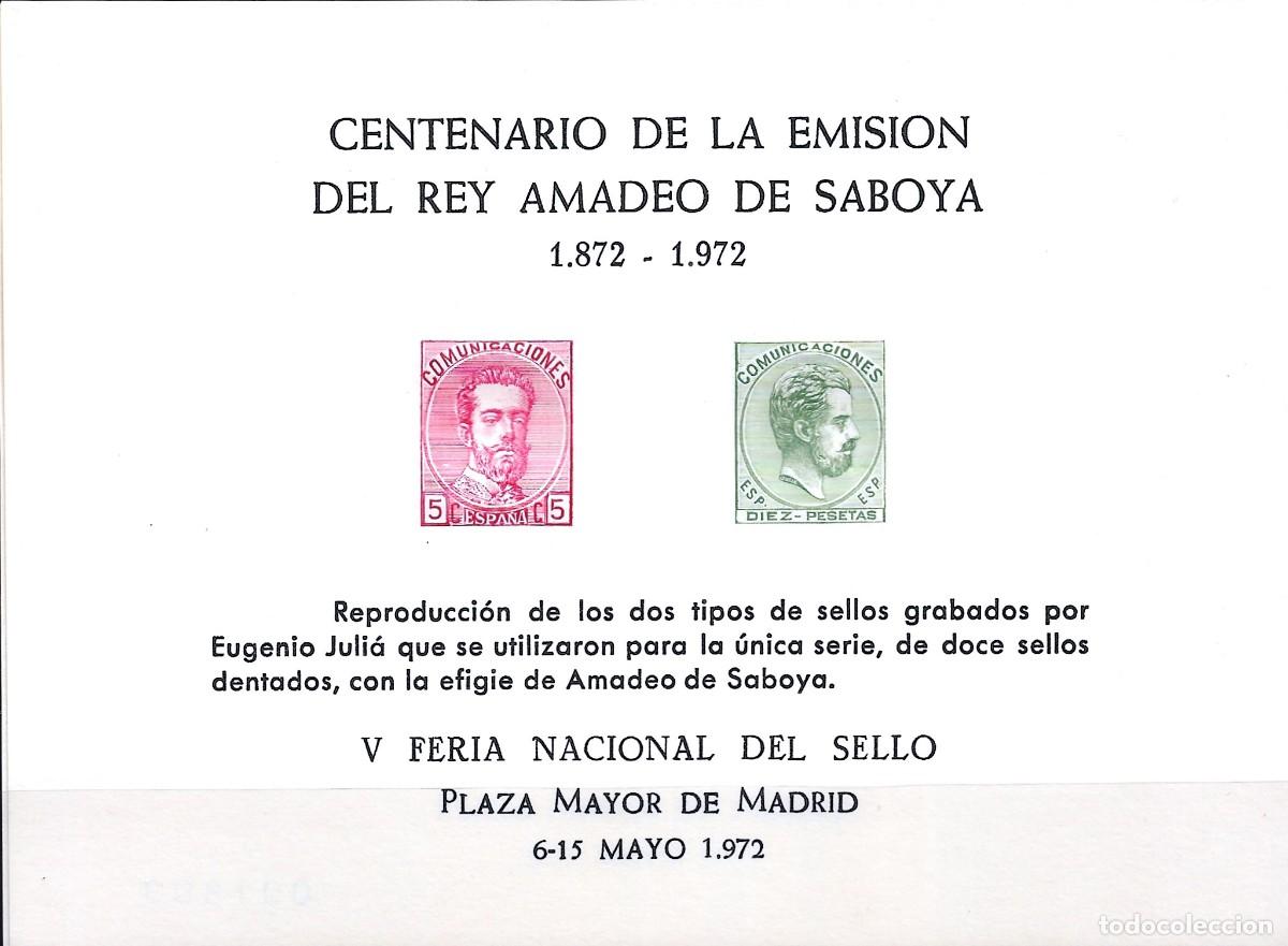 Sellos: Sellos de Espa&ntilde;a A&ntilde;o 1972 Hojita Recuerdo Centenario Rey Amadeo de Saboya Nueva**
