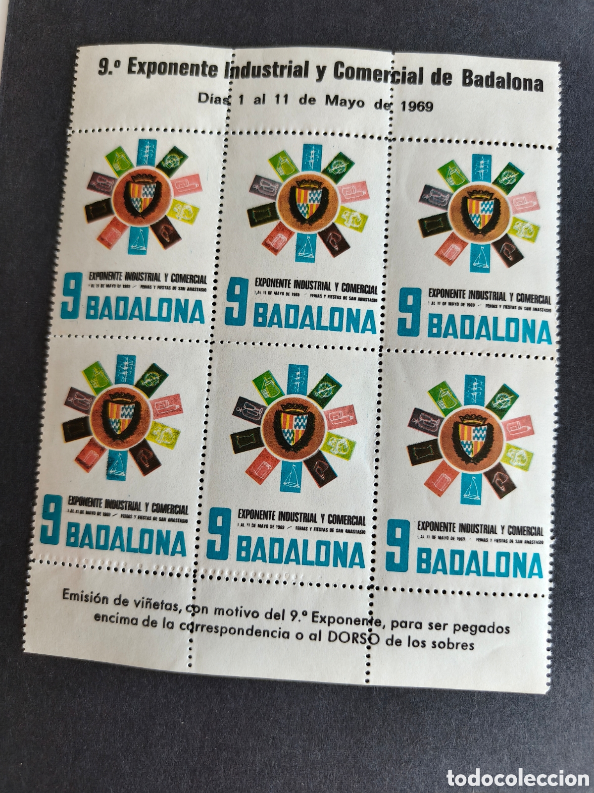 Sellos: Espa&ntilde;a lote 6 sellos vi&ntilde;etas Exposicion Industrial BADALONA a&ntilde;o 1969 sellos nuevos */sombras
