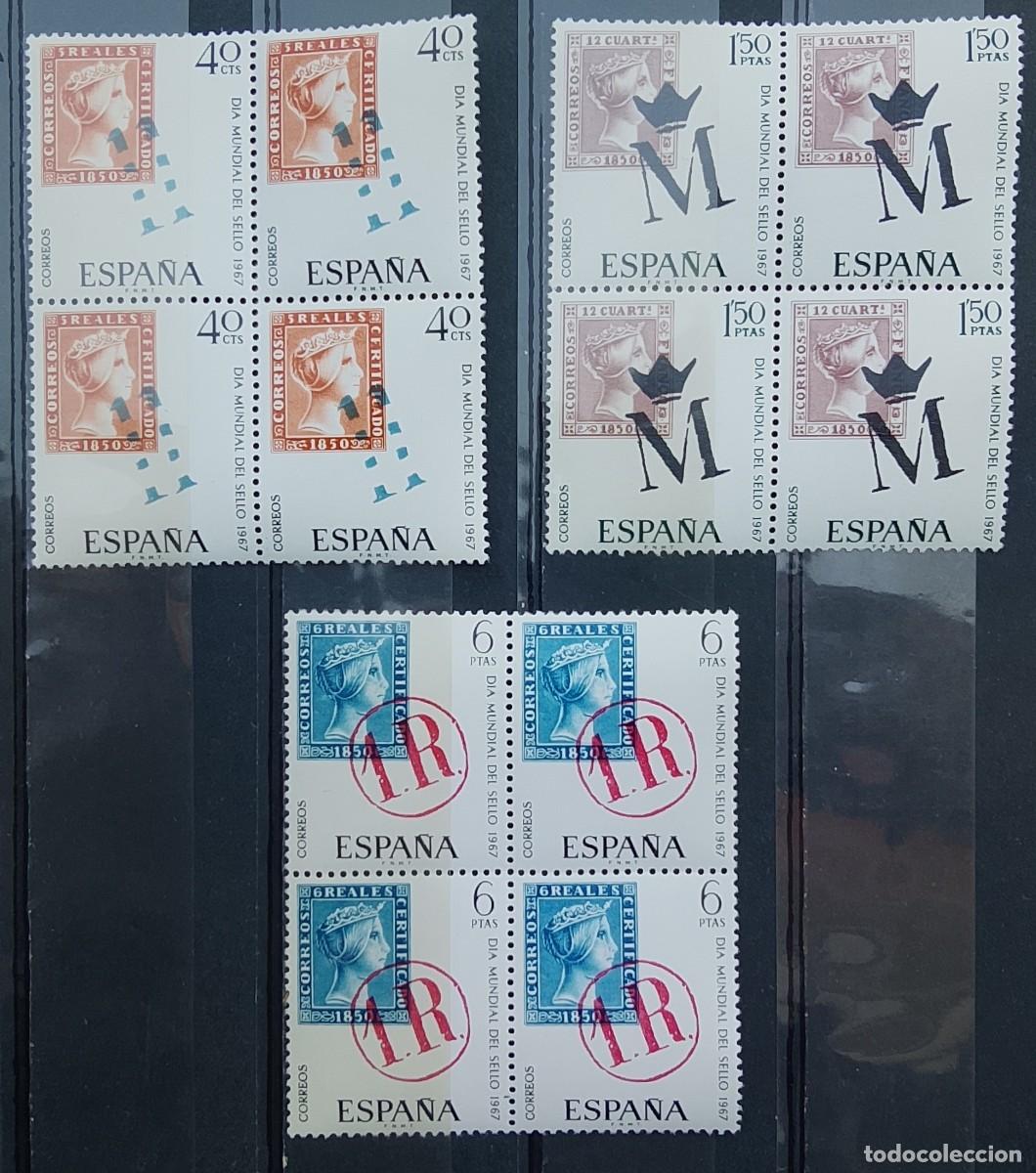 Selos: Sellos en bloque de 4. Edifil 1798/1800. D&iacute;a Mundial del Sellos. 1967.