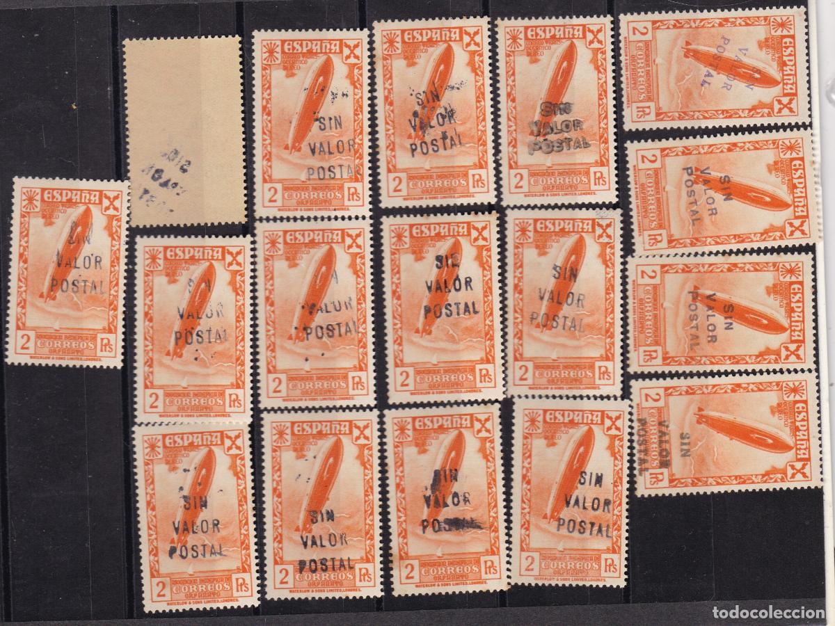 Sellos: FC4-99- BENEFICENCIA Zeppelin 2 Ptas x 17 Sellos Sobrecarga SIN VALOR POSTAL. Varios Tipos **