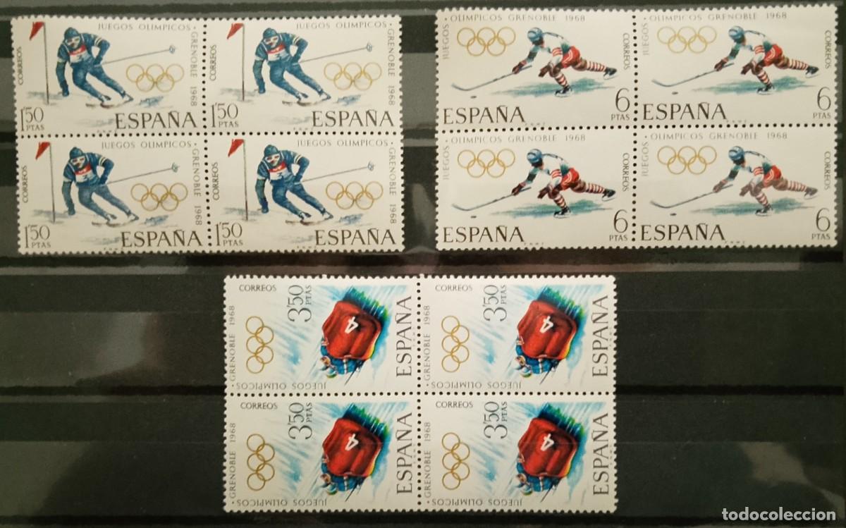 Briefmarken: Sellos en bloque de 4. Edifil 1851/53. Juegos Ol&iacute;mpicos de Invierno en Grenoble. 1968.