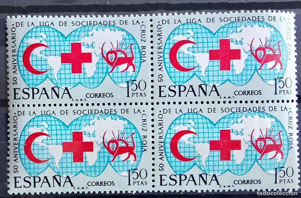 Selos: Sellos en bloque de 4. Edifil 1925. L Aniversario de la Liga de Sociedades de la Cruz Roja. 1969.