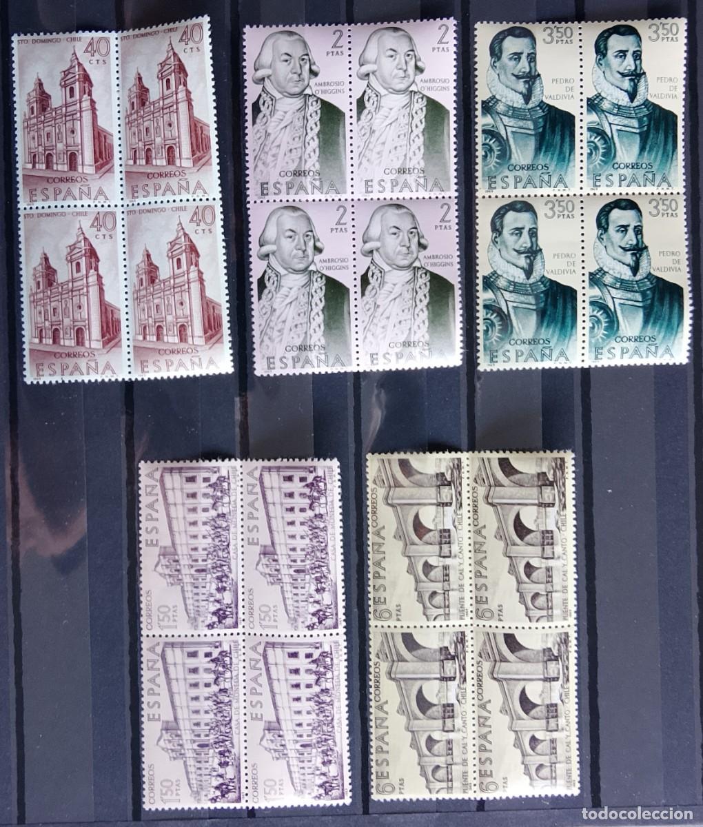Timbres: Sellos en bloque de 4. Edifil 1939/43. Forjadores de Am&eacute;rica. Chile (X serie). 1969.