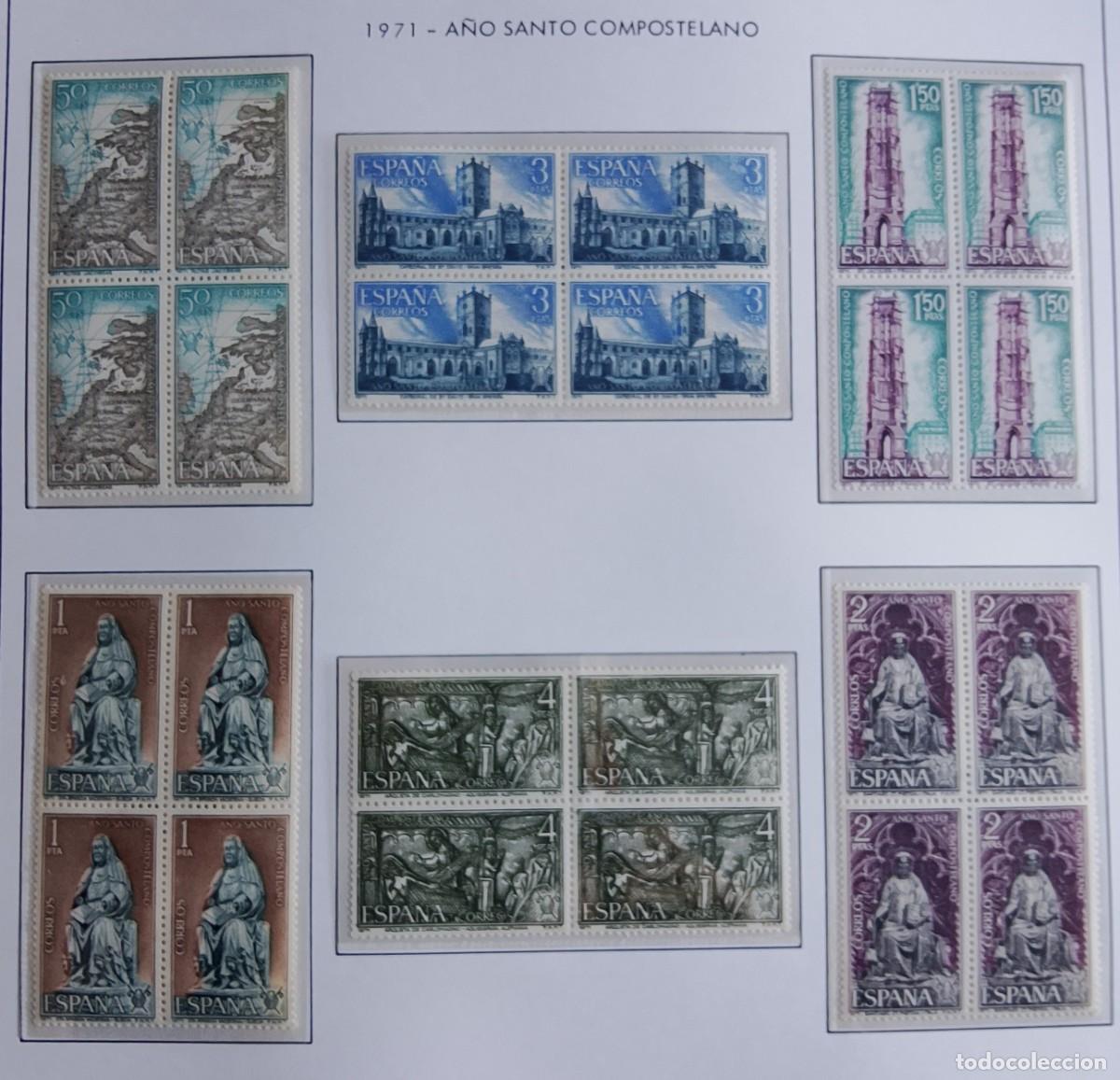 Timbres: Sellos en bloque de 4. Edifil 2008/13. A&ntilde;o Santo Compostelano (I serie). 1971.