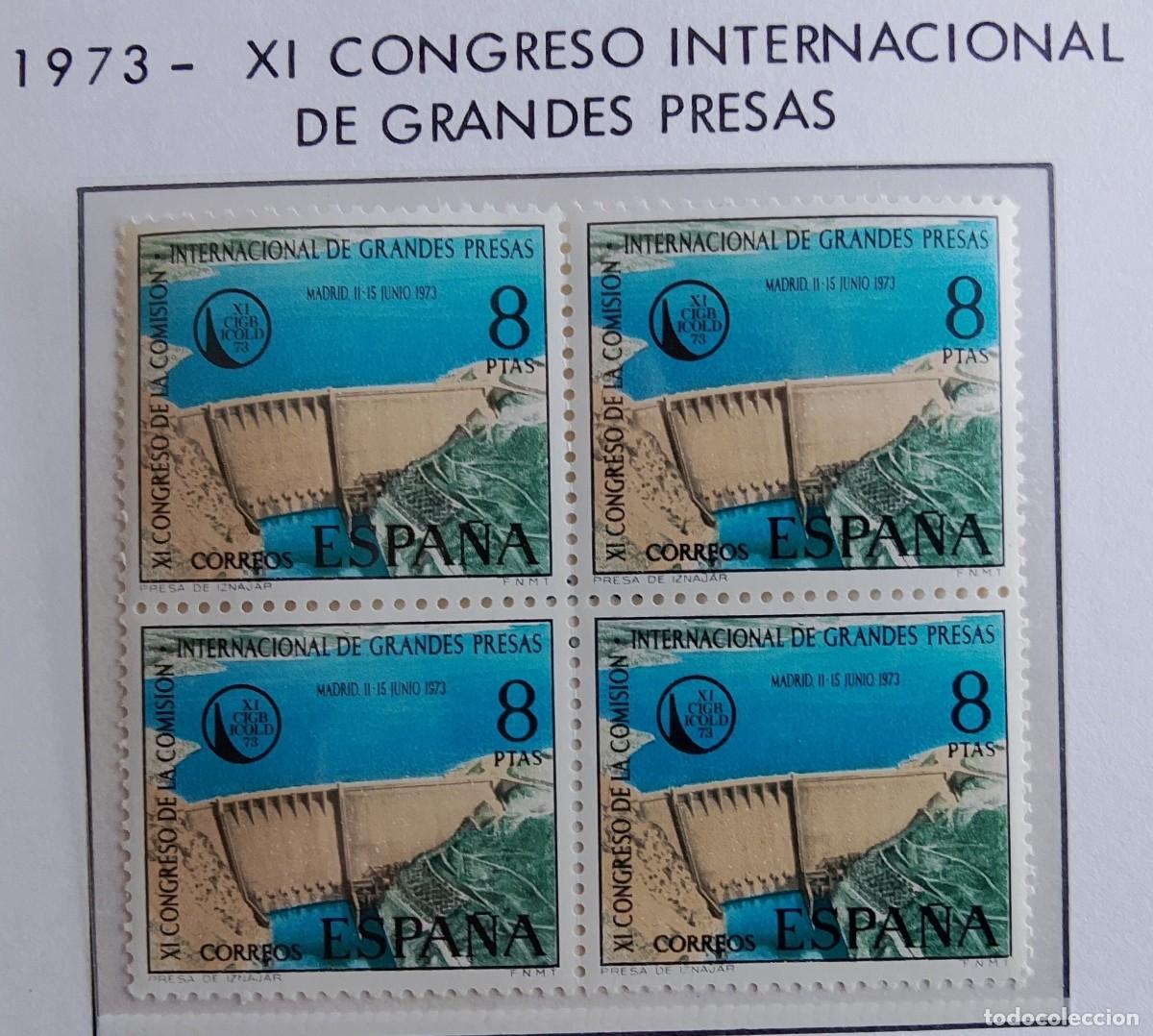 Stamps: Sellos en bloque de 4. Edifil 2128. XI Congreso de la Comisi&oacute;n Internacional de Grandes Presas. 1973
