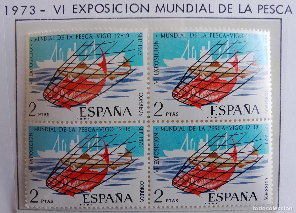 Selos: Sellos en bloque de 4. Edifil 2144. VI Exposici&oacute;n Mundial de la Pesca en Vigo. 1973