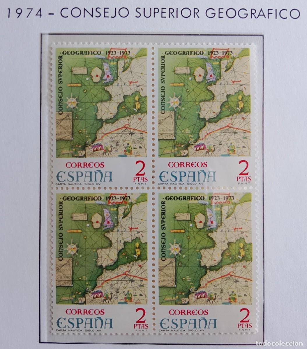 Stamps: Sellos en bloque de 4. Edifil 2172. L Aniversario del Consejo Superior Geogr&aacute;fico. 1974