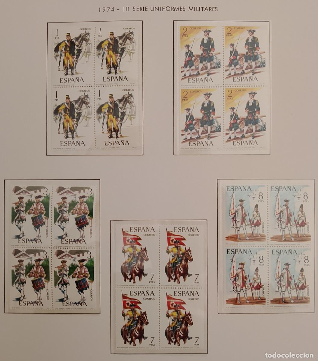 Stamps: Sellos en bloque de 4. Edifil 2197/201. Uniformes Militares (III Serie). 1974