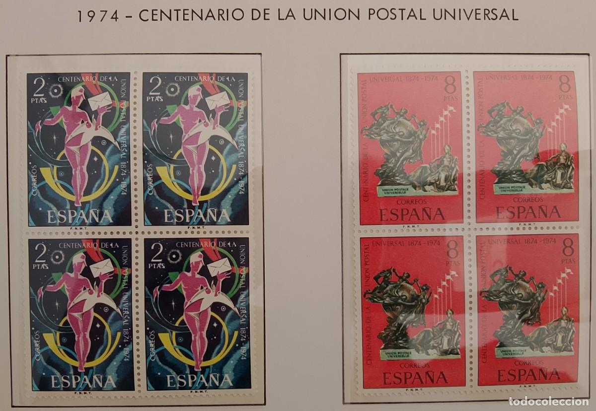 Francobolli: Sellos en bloque de 4. Edifil 2211/12. Centenario de la Uni&oacute;n Postal Universal. 1974