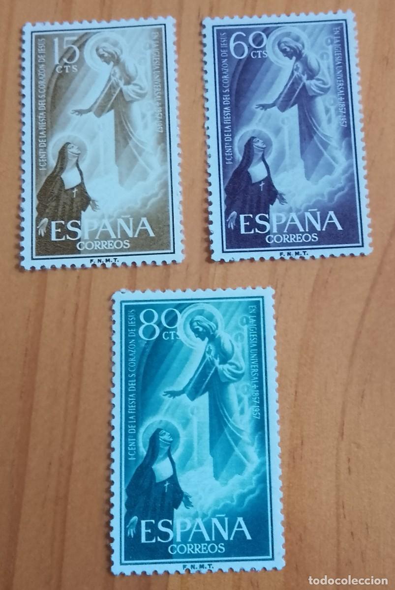 Sellos: SERIE - EDIFIL 1206 A 1208 - A&Ntilde;O 1957 - 1ER CENTENARIO FIESTA SAGRADO CORAZON DE JESUS