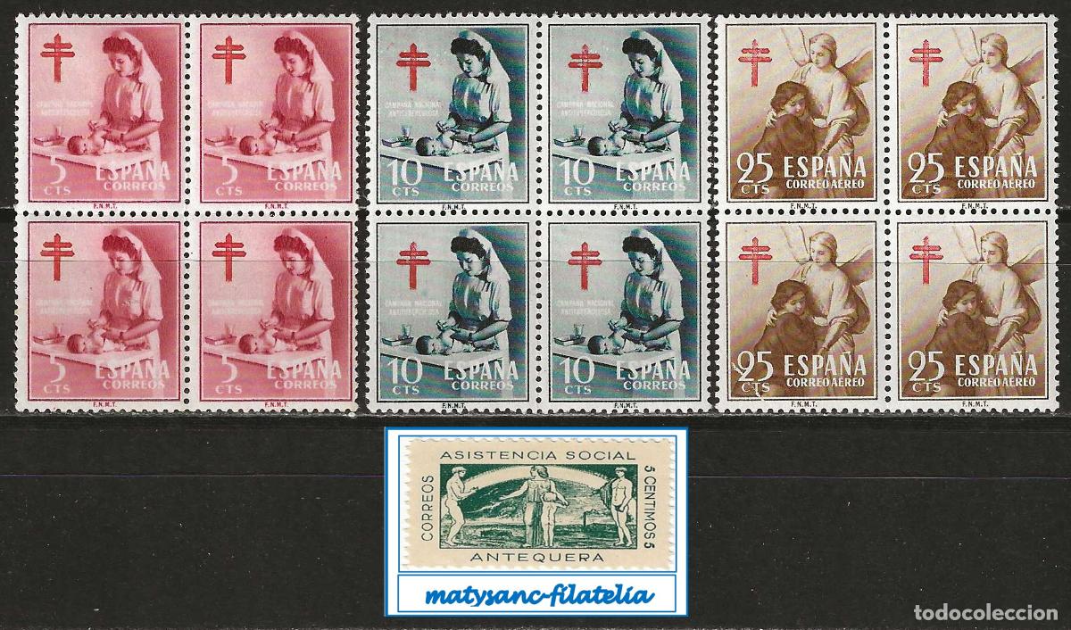 Sellos: ESPA&Ntilde;A 1953. EDIFIL 1121/1123. SERIE COMPLETA EN BLOQUE DE 4 &rdquo;PRO TUBERCULOSOS&rdquo;. MNH***