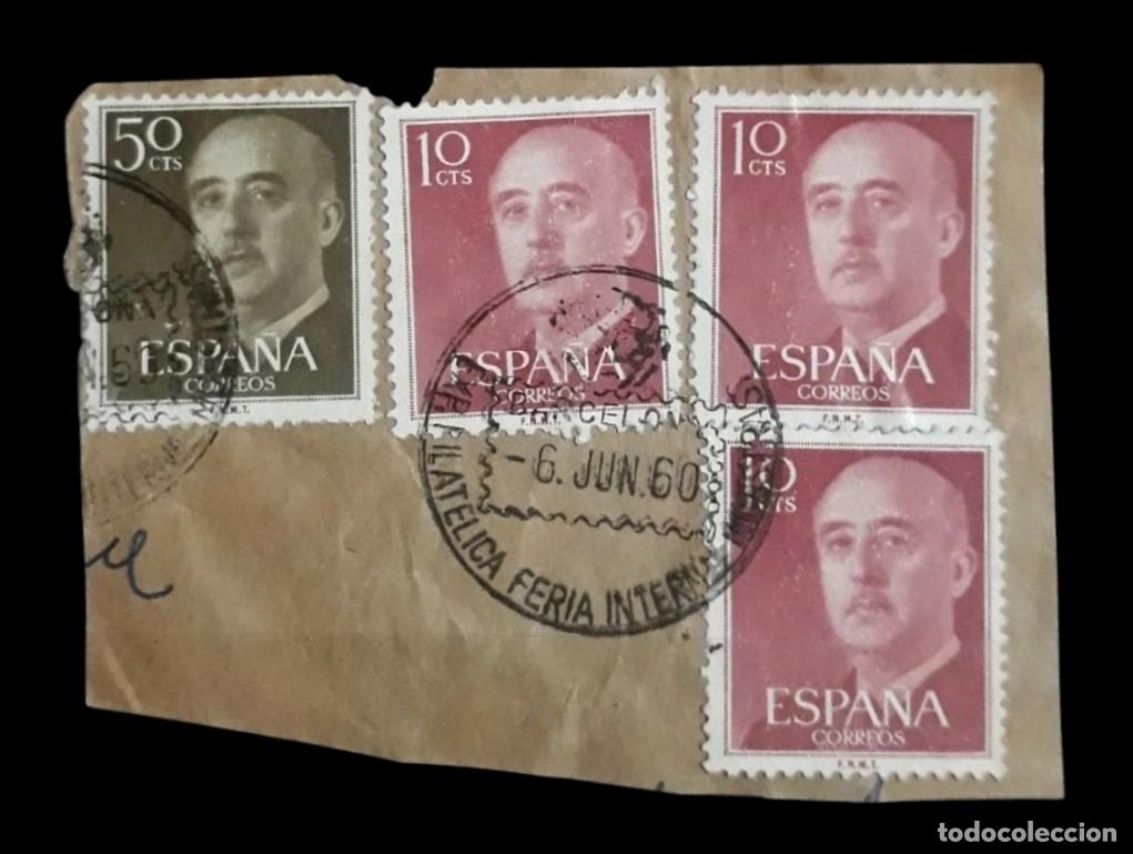 Sellos: FRANCO 1955. MATASELLOS EXPOSICI&Oacute;N FILAT&Eacute;LICA FERIA INTERNACIONAL MUESTRAS DE BARCELONA 6 ABRIL 1960