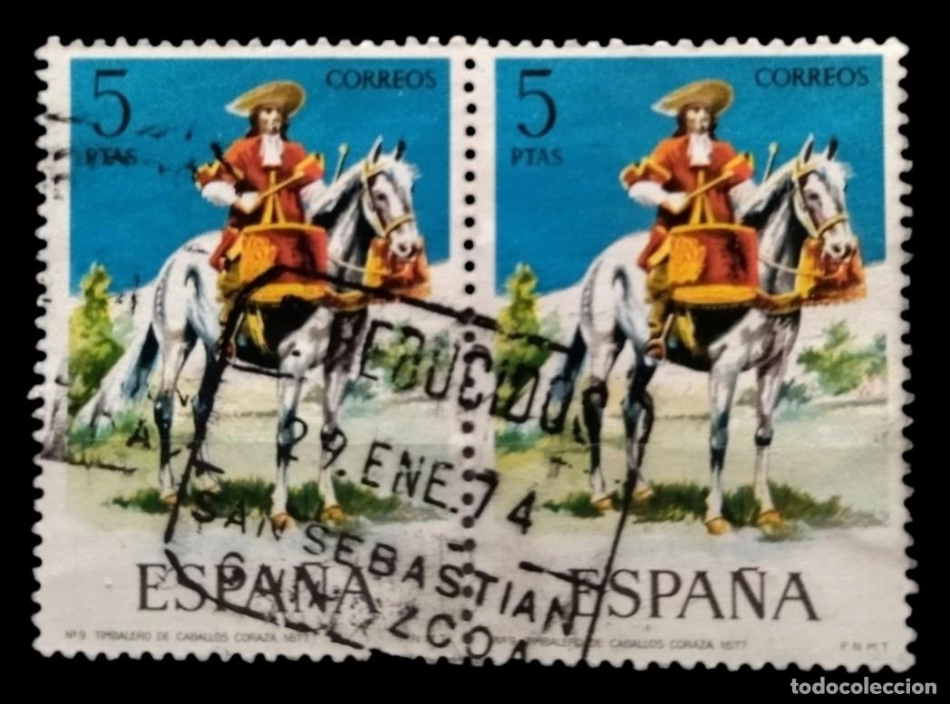 Sellos: ESPA&Ntilde;A 1974 Bonita pareja con rara marca lineal Reducido. Fechador San Sebasti&aacute;n 29 Abril 1974.