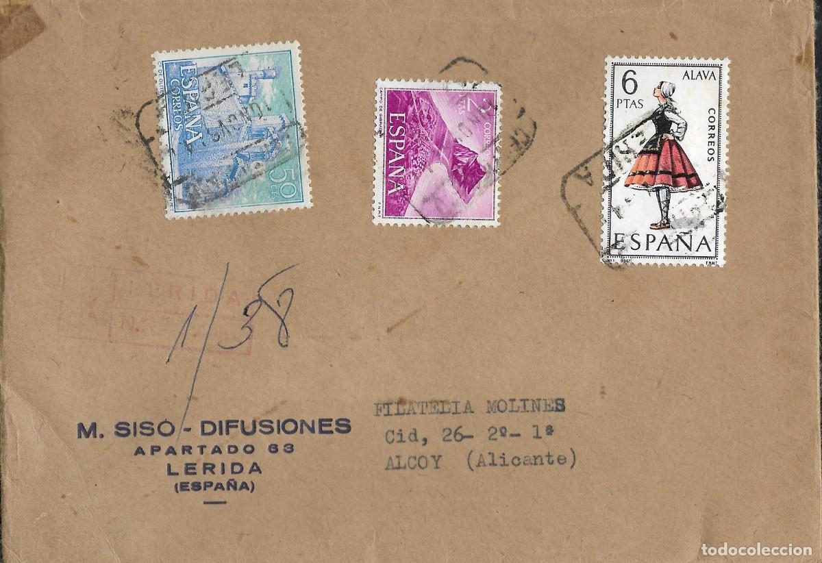 Sellos: Carta Lerida (Siso Difusiones) a Alicante (Filatelia Molines ). 1967 .
