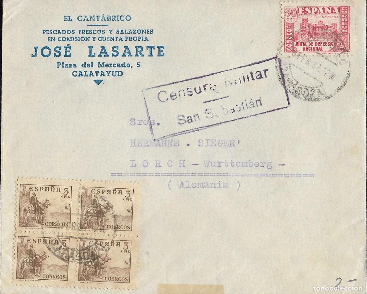 Sellos: Carta Zaragoza a Alemania. Censura Militar San Sebastian. 1937